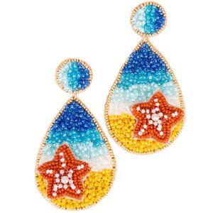 VIOLA Beach Theme Teardrop Seed Bead Earrings NWT